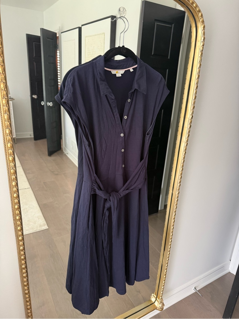 Boden Navy Shirt Midi Dress with Waist Tie
